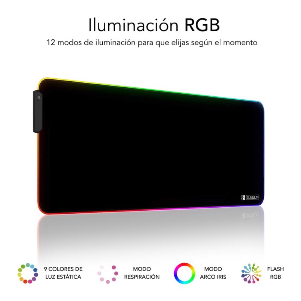 SUBBLIM - Alfombrilla/Tapete Ratón Luz LED RGB 9 colores Extra Grande