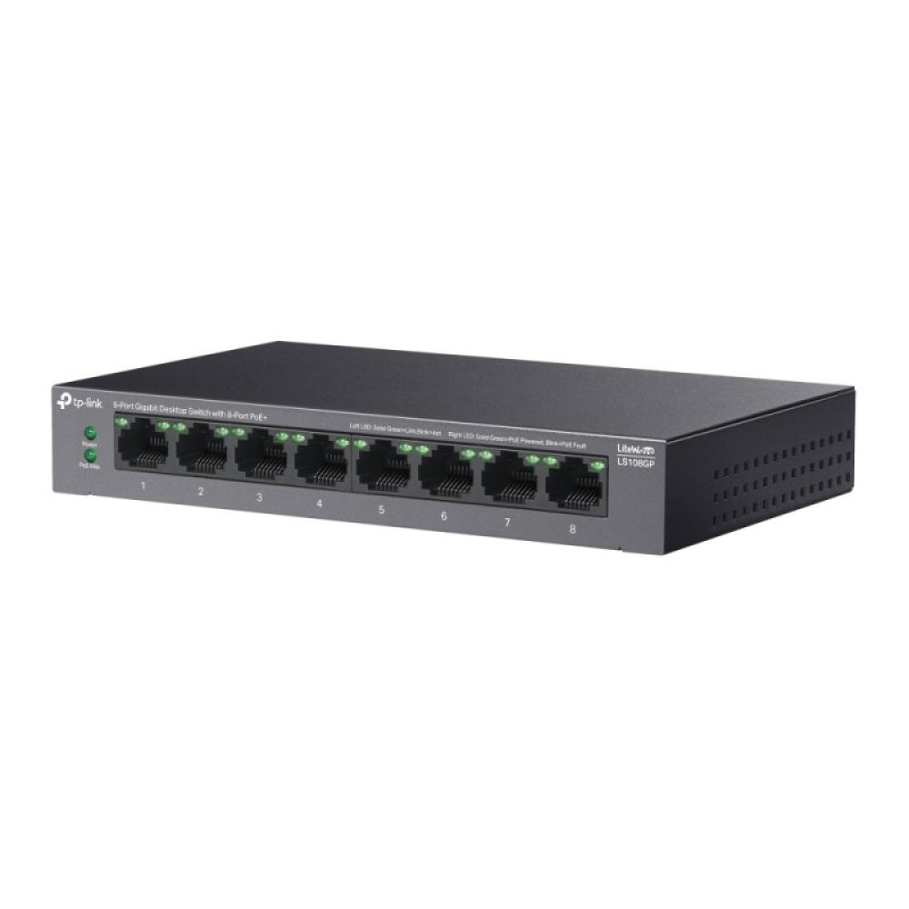 TP-Link - LiteWave LS108GP switch No administrado Gigabit Ethernet (10/100/1000) Energía sobre Ethernet (PoE) Negro