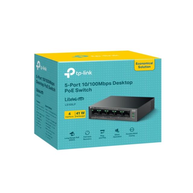 TP-Link - LiteWave LS105P No administrado Fast Ethernet (10/100) Energía sobre Ethernet (PoE) Negro