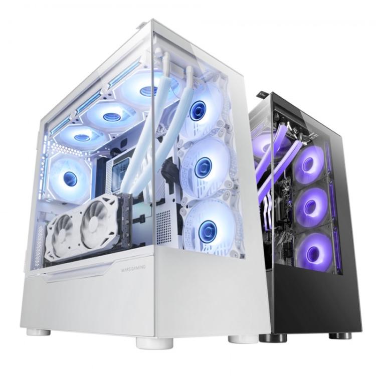 Mars Gaming - MC-ULT, Caja Gaming Custom XXL E-ATX, Doble Cristal Templado 90º Sin Marco + Puerta Lateral, Soporte Comp - MCULTW