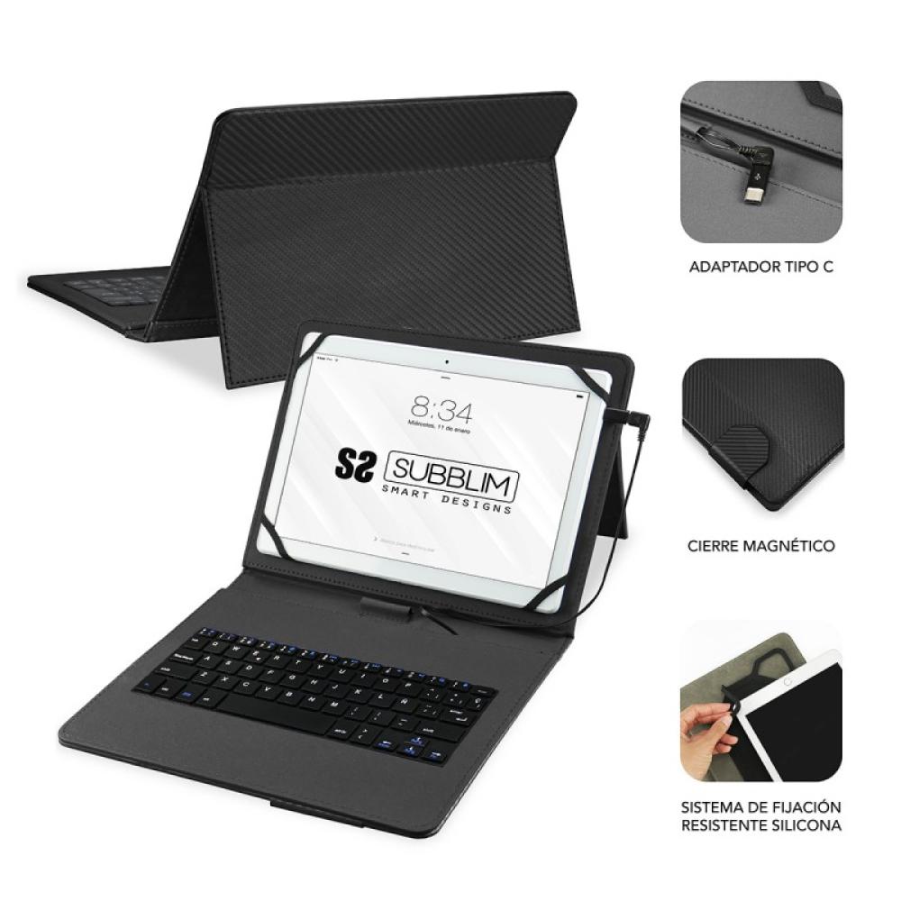 SUBBLIM - Funda con Teclado Micro USB - USB C KEYTAB PRO USB 10,1" Black
