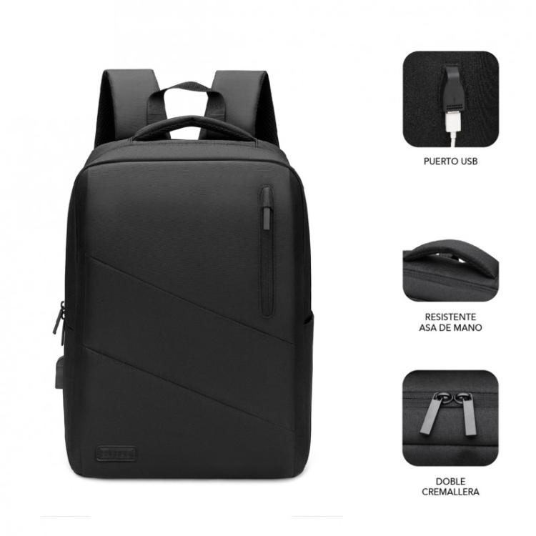 SUBBLIM - City Backpack Mochila para portátil 15.6", Poliéster Oxford, Negra
