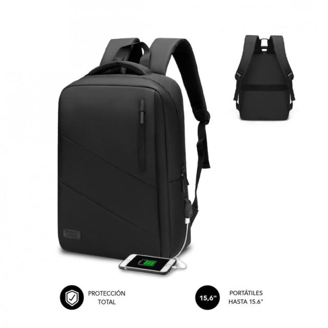 SUBBLIM - City Backpack Mochila para portátil 15.6", Poliéster Oxford, Negra