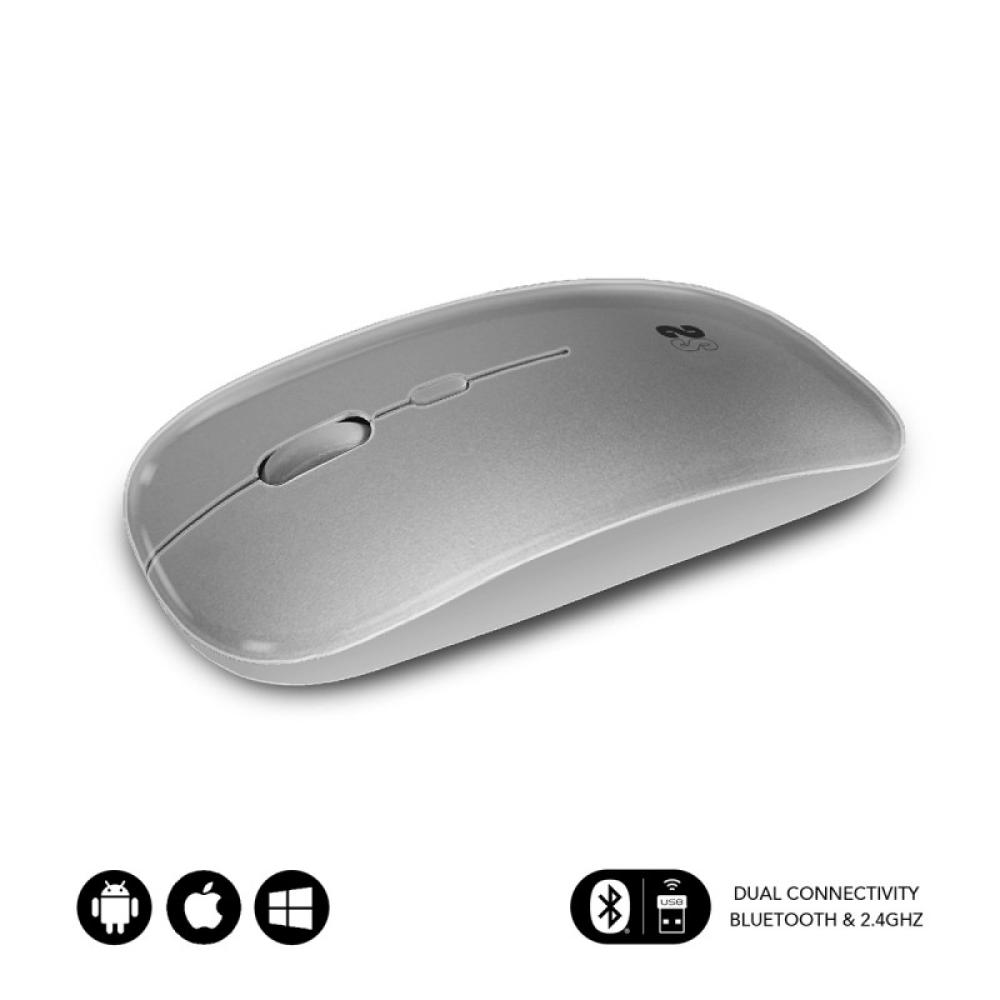 SUBBLIM - Ratón Óptico Inalámbrico 2.4G y Bluetooth Dual Flat Mouse Recargable Plateado