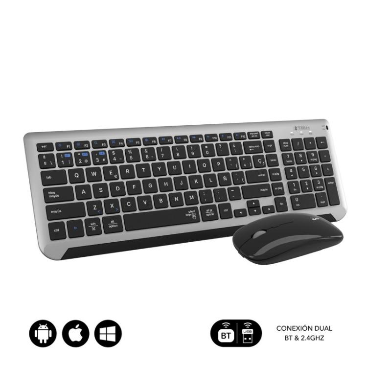 SUBBLIM - Teclado con Ratón Bluetooth + 2.4G Combo Dual Prestige Extendido Gris/Negro