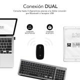 SUBBLIM - Teclado con Ratón Bluetooth + 2.4G Combo Dual Prestige Extendido Gris/Negro