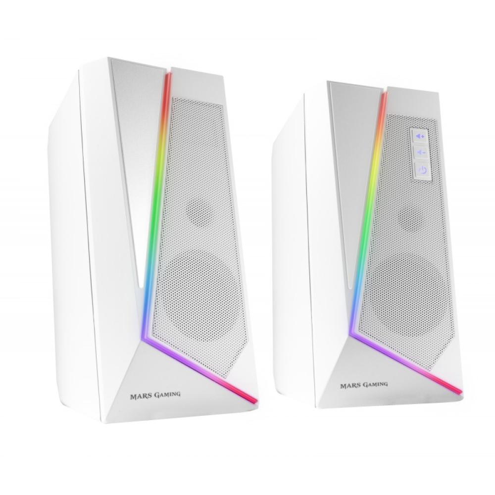 Mars Gaming - ALTAVOCES 2.0 BLUETOOTH 5.0 MS7 WHITE 20W RMS ILUMINACION RGB DINAMICO PROCESADOR DSP