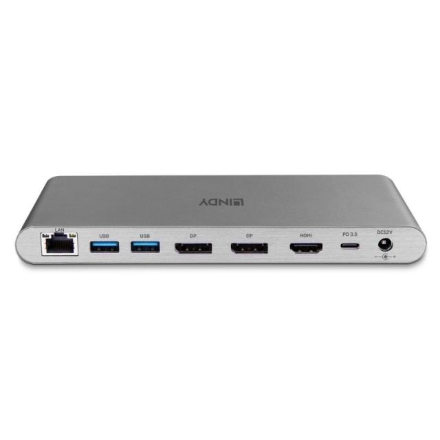 Lindy - 43349 base para portátil y replicador de puertos Alámbrico USB 3.2 Gen 1 (3.1 Gen 1) Type-C Plata