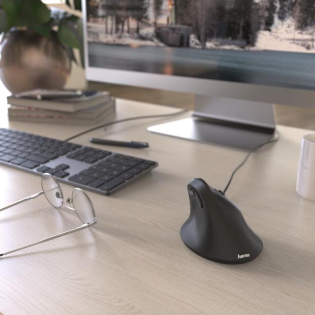 Hama - Ratón EMC-500 con cable, ratón ergonómico, hasta 1800 ppp, 6 botones, color Negro