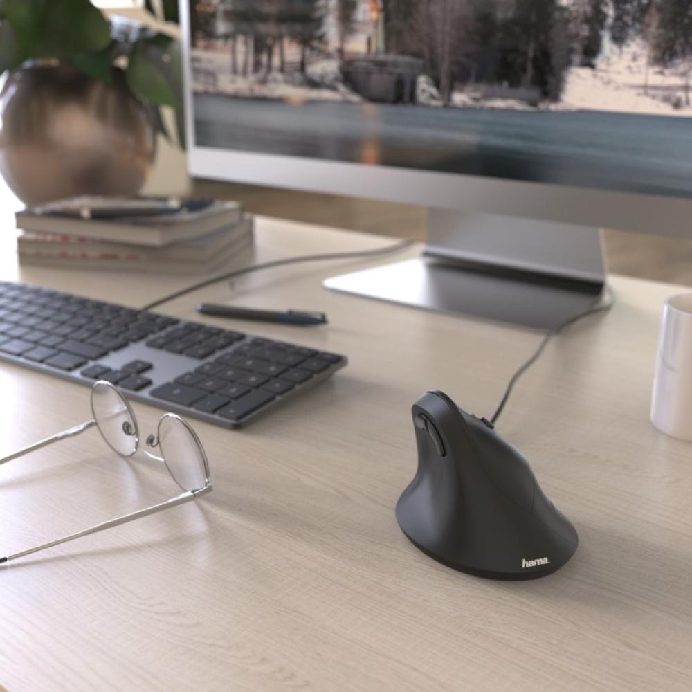Hama - Ratón EMC-500 con cable, ratón ergonómico, hasta 1800 ppp, 6 botones, color Negro