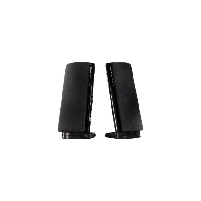 Hama - Altavoz estéreo con conexión USB A y Jack de 3,5mm, control de volumen integrado, color negro.