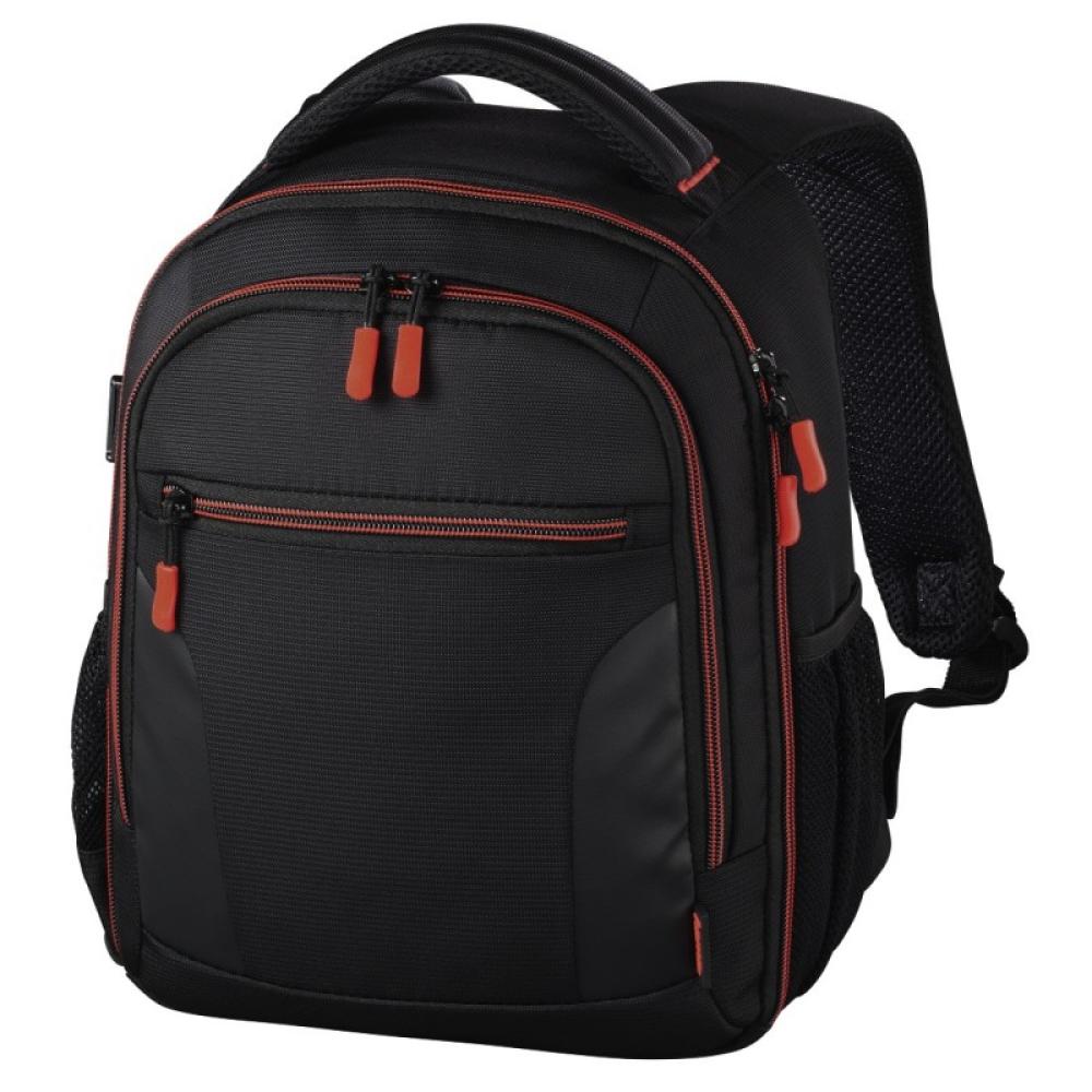 Hama - Mochila para equipo fotográfico, Funda tipo mochila para cámara réflex, compartimientos extraíbles, color negro y rojo