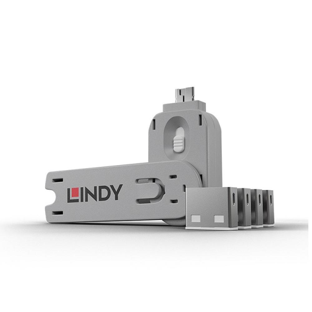 Lindy - 40454 bloqueador de puerto Bloqueador de puerto + clave USB tipo A Blanco Acrilonitrilo butadieno estireno (ABS) 5 pieza