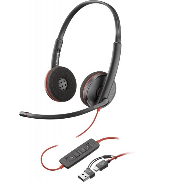 HP Poly - Auriculares estéreo Poly Blackwire 3220 USB-C + Adaptador USB-C/A