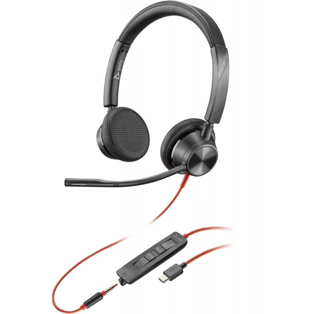 HP Poly - Auriculares estéreo Poly Blackwire 3325 USB-C + Conector de 3,5 mm + Adaptador USB-C/A