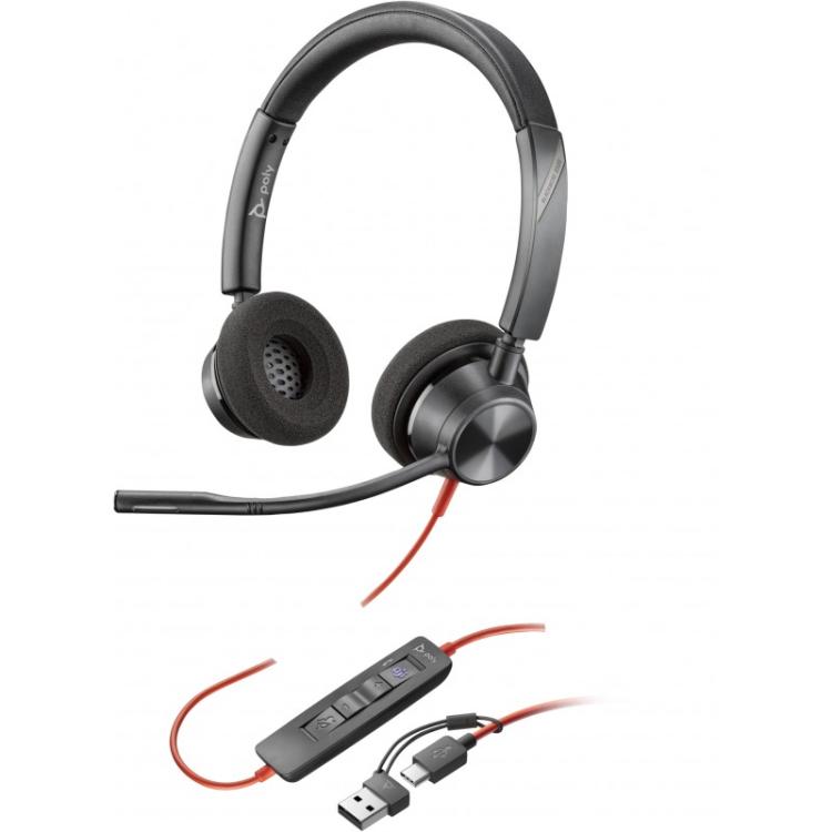HP Poly - Auriculares estéreo Poly Blackwire 3320 con certificación Microsoft Teams USB-C + Adaptador USB-C/A