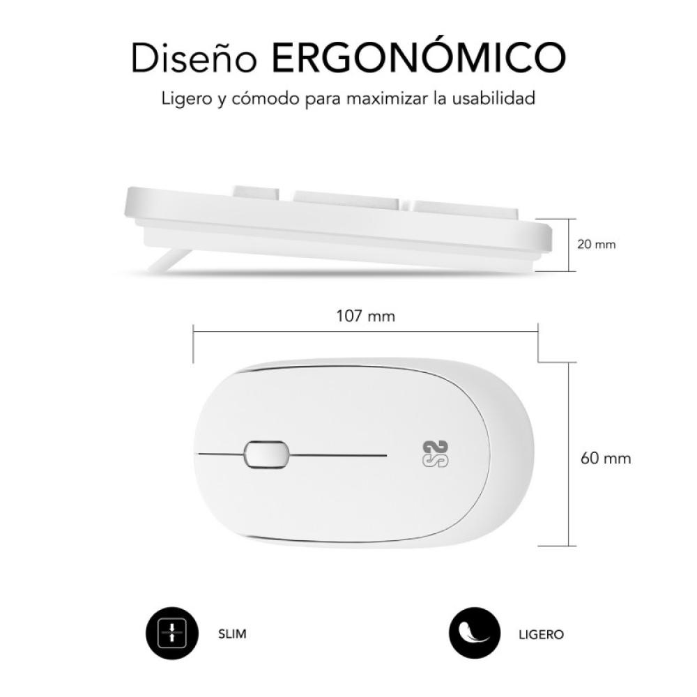 SUBBLIM - Teclado Ergonómico y ratón Combo Business Slim Silencioso Inalámbrico 2.4G Blanco