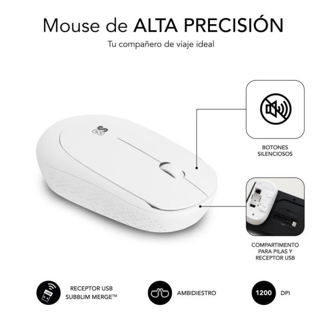 SUBBLIM - Teclado Ergonómico y ratón Combo Business Slim Silencioso Inalámbrico 2.4G Blanco