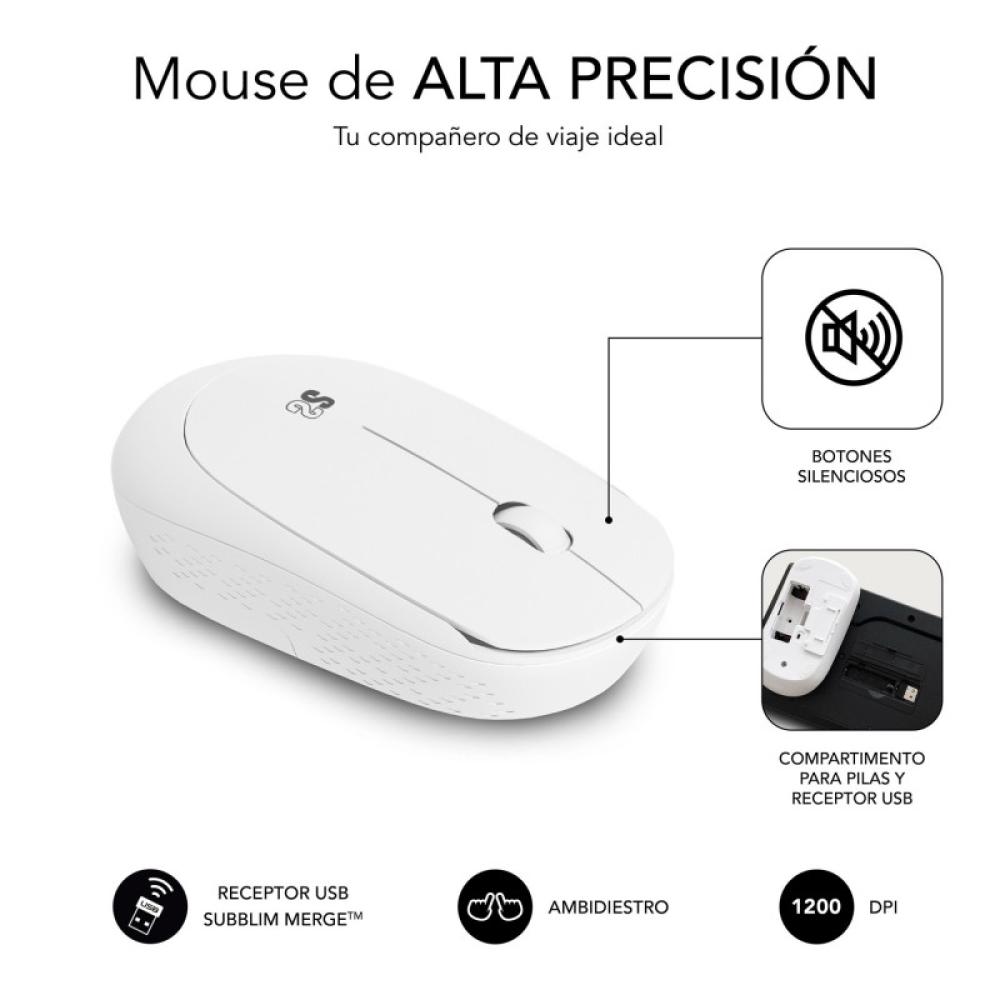 SUBBLIM - Teclado Ergonómico y ratón Combo Business Slim Silencioso Inalámbrico 2.4G Blanco