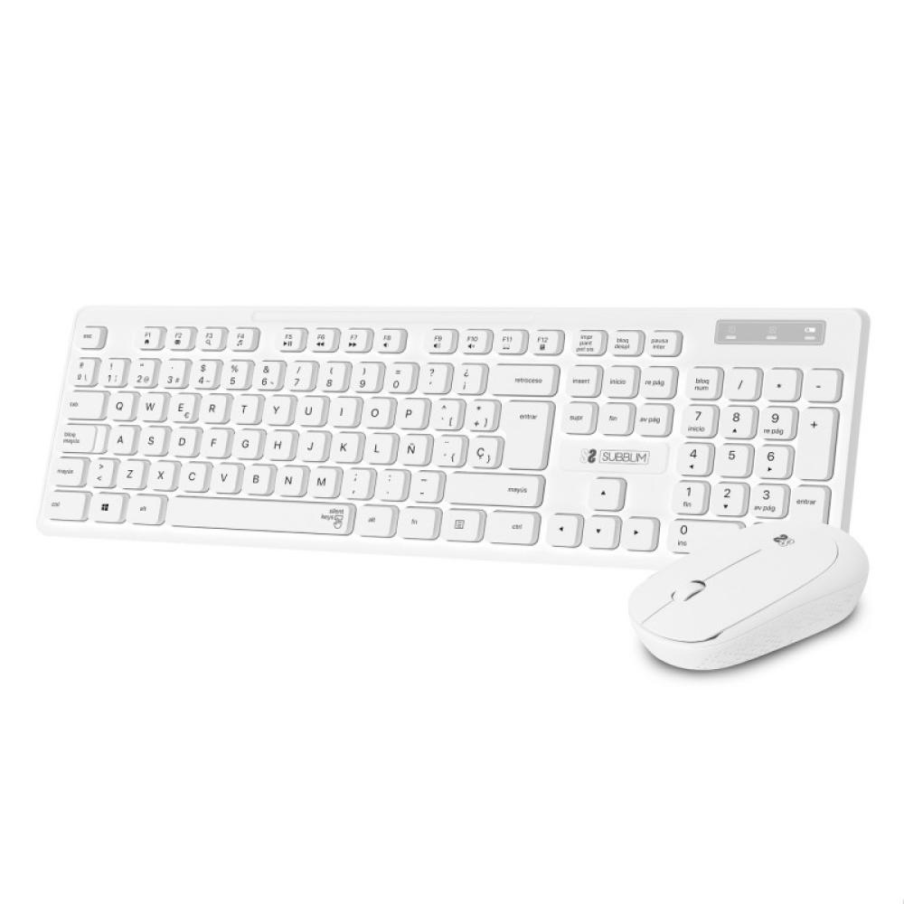 SUBBLIM - Teclado Ergonómico y ratón Combo Business Slim Silencioso Inalámbrico 2.4G Blanco
