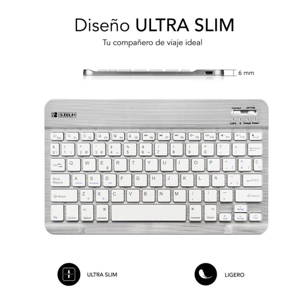 SUBBLIM - Teclado Bluetooth Smart BT Keyboard Silver
