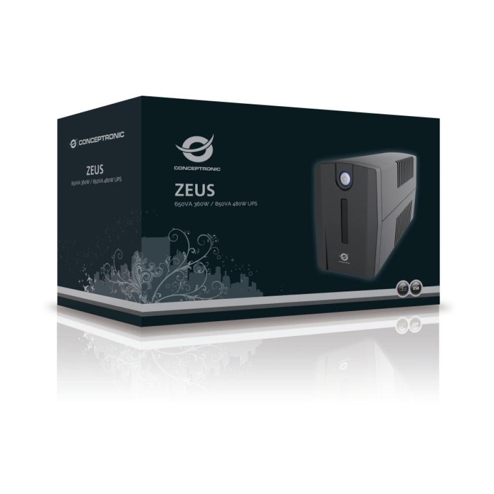 Conceptronic - ZEUS02ES sistema de alimentación ininterrumpida (UPS) Línea interactiva 0,85 kVA 480 W 2 salidas AC