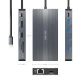 AISENS - USB-C Dock 12 En 1, USB-C a 2xHDMI, 1xDisplayport, 1xRJ45, 4xUSB-A, 1xUSB-C, 1xUSB-C PD, 1xSD, 1xMicro SD, Gris, 20cm