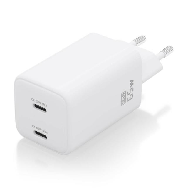 AISENS - Cargador Gan 65W, 2xUSB-C PD3.0 QD4.0, Blanco