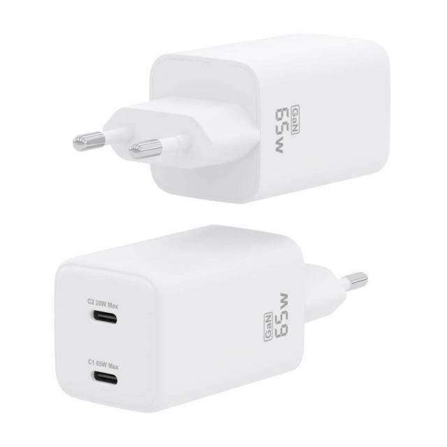 AISENS - Cargador Gan 65W, 2xUSB-C PD3.0 QD4.0, Blanco