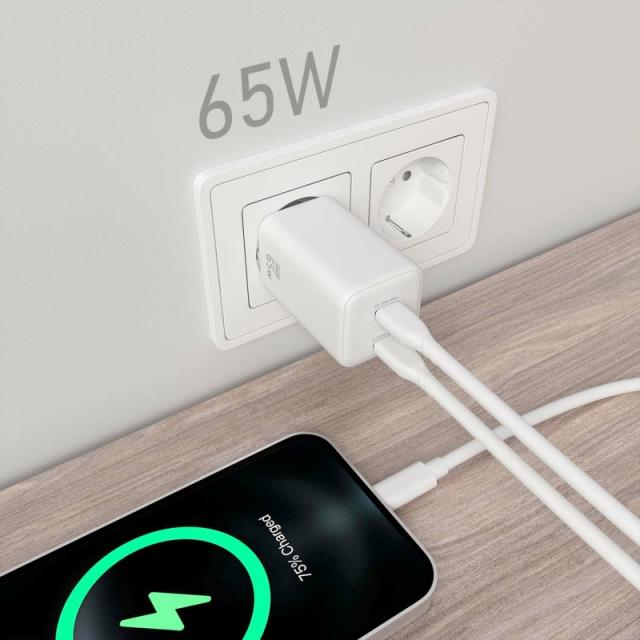 AISENS - Cargador Gan 65W, 2xUSB-C PD3.0 QD4.0, Blanco