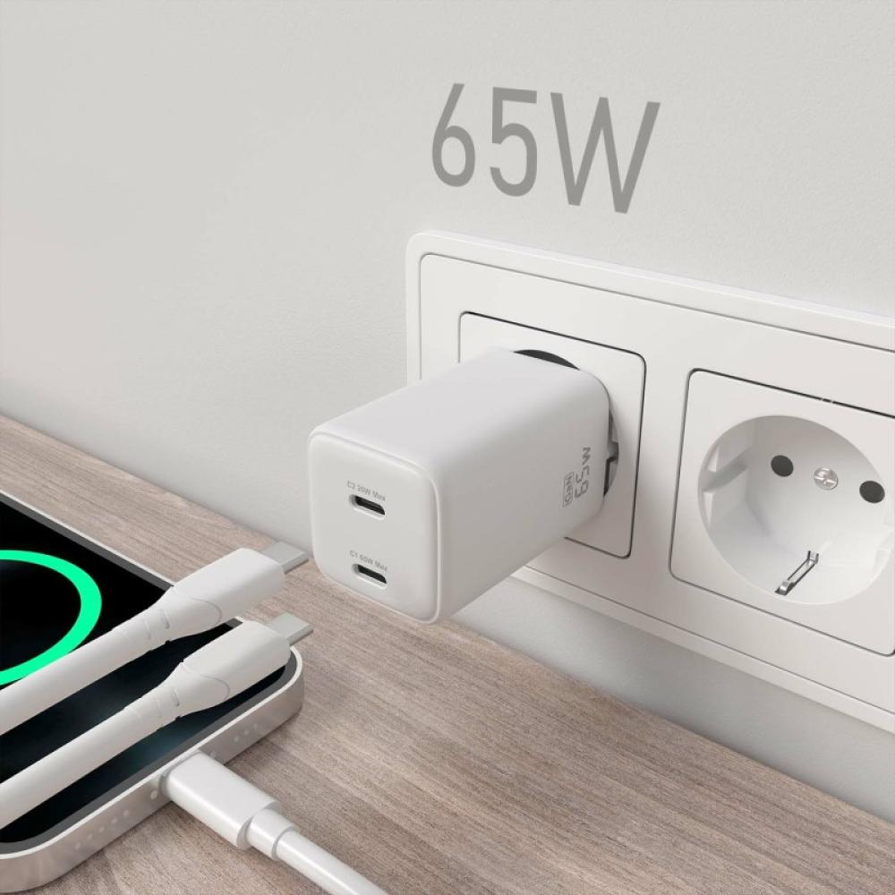 AISENS - Cargador Gan 65W, 2xUSB-C PD3.0 QD4.0, Blanco