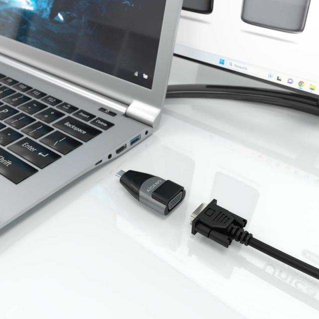 AISENS - Adaptador Conversor Aluminio USB-C a VGA, USB-C/M-HDB15/H, Gris