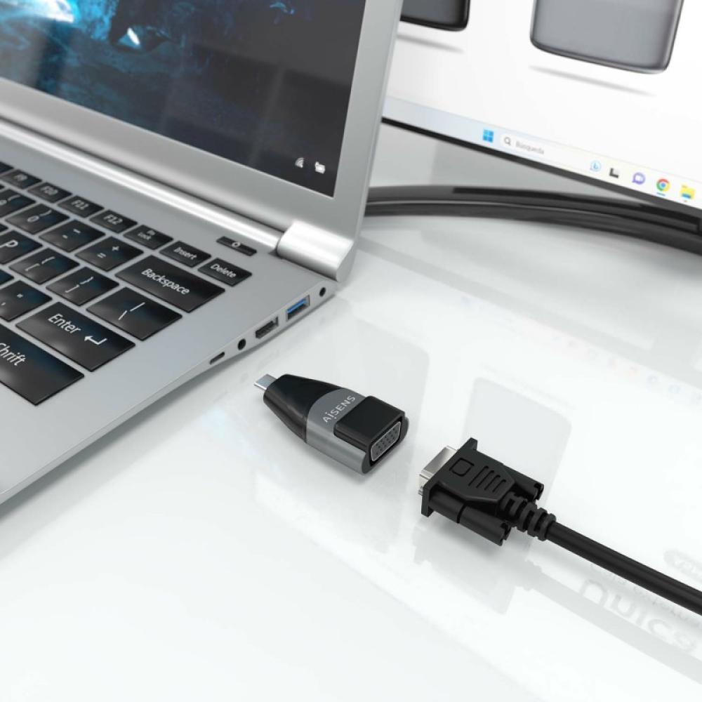 AISENS - Adaptador Conversor Aluminio USB-C a VGA, USB-C/M-HDB15/H, Gris