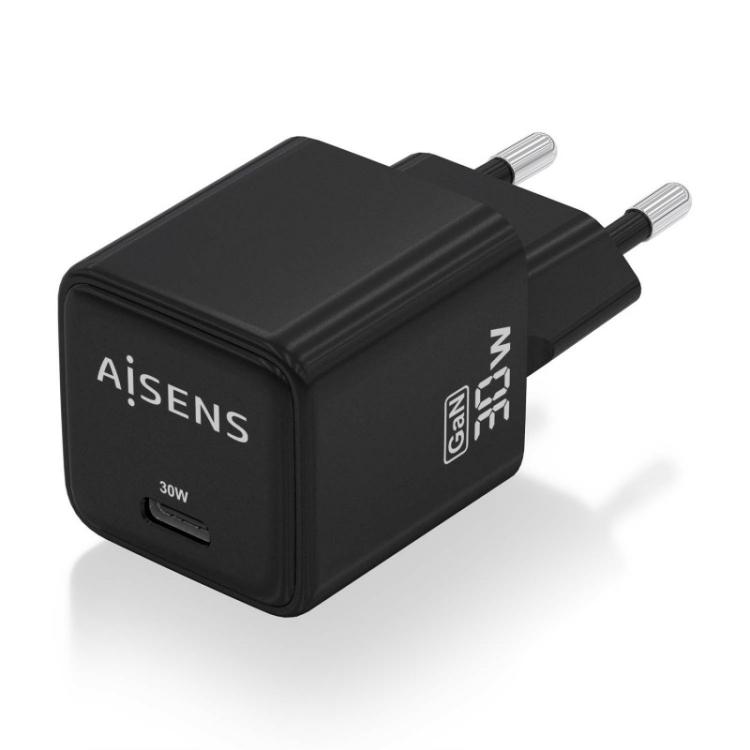 AISENS - Cargador Gan 30W, 1xUSB-C PD3.0 QD4.0, Negro - ASCH-30W1P036-BK