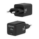 AISENS - Cargador Gan 30W, 1xUSB-C PD3.0 QC4.0, 1xUSB-A QC3.0, Negro - ASCH-30W2P038-BK