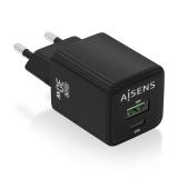 AISENS - Cargador Gan 30W, 1xUSB-C PD3.0 QC4.0, 1xUSB-A QC3.0, Negro - ASCH-30W2P038-BK