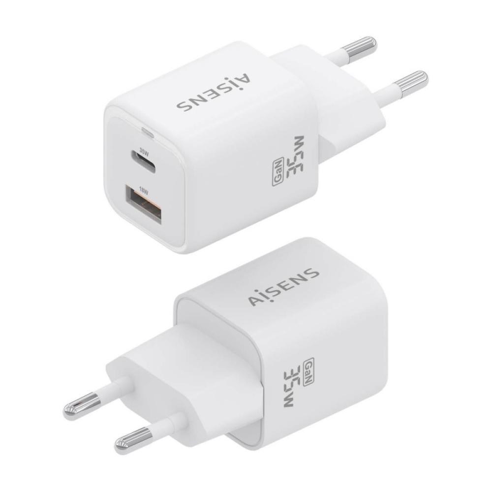 AISENS - Cargador Gan 35W, 1xUSB-C PD3.0 QC4.0, 1xUSB-A QC3.0, Blanco
