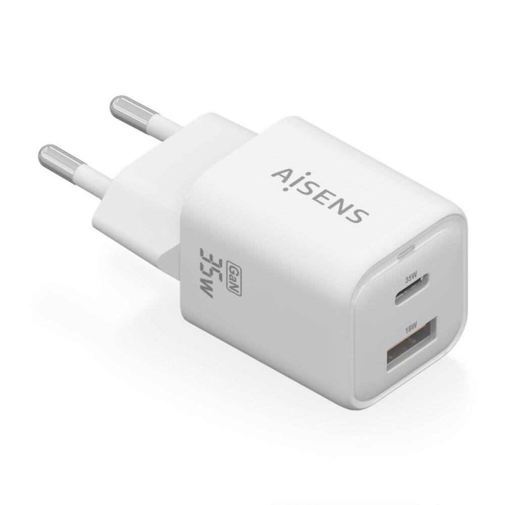 AISENS - Cargador Gan 35W, 1xUSB-C PD3.0 QC4.0, 1xUSB-A QC3.0, Blanco