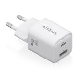 AISENS - Cargador Gan 35W, 1xUSB-C PD3.0 QC4.0, 1xUSB-A QC3.0, Blanco