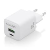 AISENS - Cargador Gan 30W, 1xUSB-C PD3.0 QC4.0, 1xUSB-A QC3.0, Blanco - ASCH-30W2P037-W