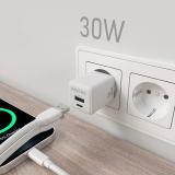 AISENS - Cargador Gan 30W, 1xUSB-C PD3.0 QC4.0, 1xUSB-A QC3.0, Blanco - ASCH-30W2P037-W