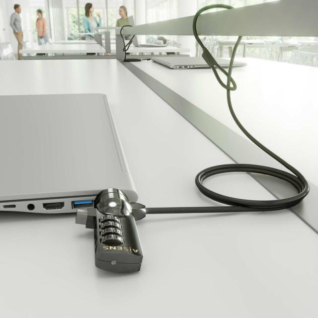 AISENS - Cable de seguridad con cerradura de combinación para Ordenador, Monitor, Portátil 1.5m - ASLK-D40N03-BK
