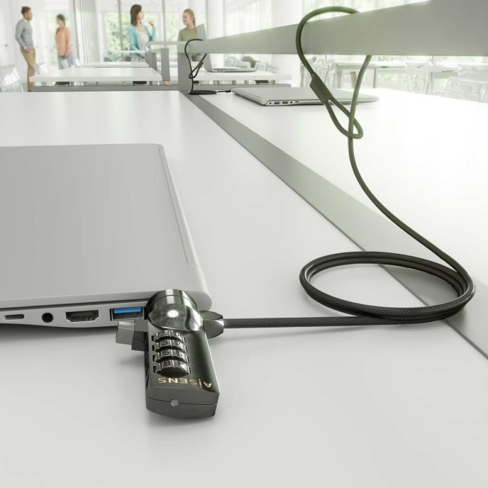AISENS - Cable de seguridad con cerradura de combinación para Ordenador, Monitor, Portátil 1.5m - ASLK-D40N03-BK