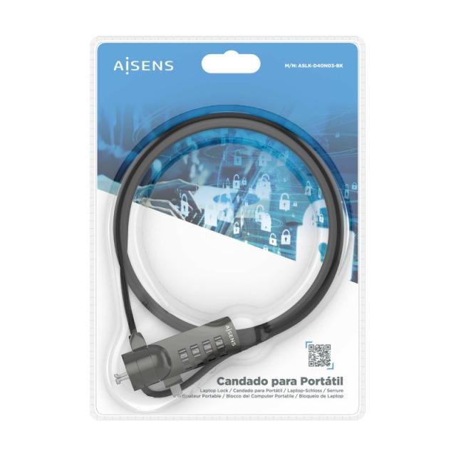 AISENS - Cable de seguridad con cerradura de combinación para Ordenador, Monitor, Portátil 1.5m - ASLK-D40N03-BK