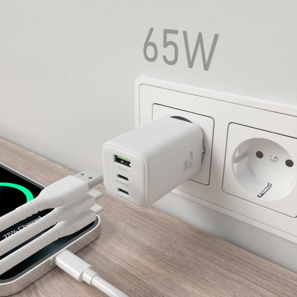 AISENS - Cargador Gan 65W, 2xUSB-C PD3.0 QC4.0, 1xUSB-A QC3.0, Blanco - ASCH-65W3P041-W