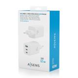 AISENS - Cargador Gan 65W, 2xUSB-C PD3.0 QC4.0, 1xUSB-A QC3.0, Blanco - ASCH-65W3P041-W