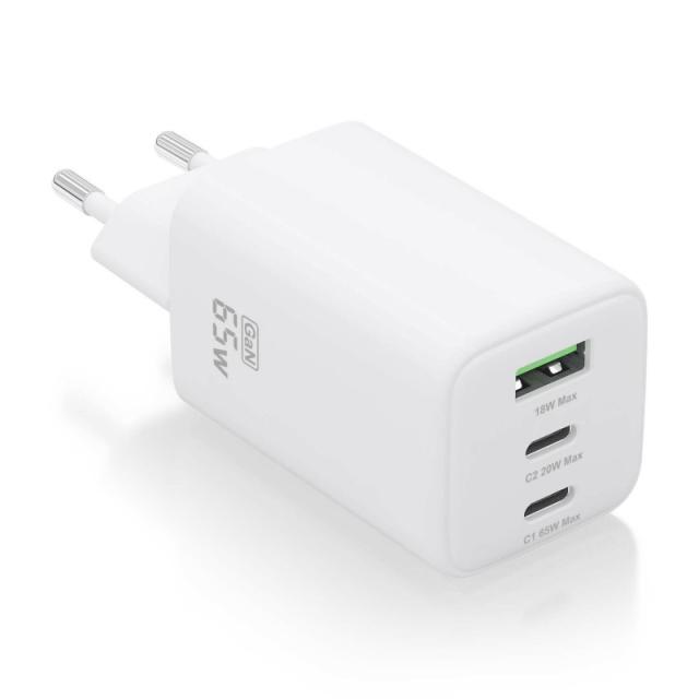 AISENS - Cargador Gan 65W, 2xUSB-C PD3.0 QC4.0, 1xUSB-A QC3.0, Blanco - ASCH-65W3P041-W