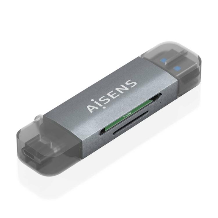 AISENS - Lector de Tarjetas SD, Micro SD, MMC, RS-MMC, MMC Micro, USB-A y USB-C, Gris - ASCR-2AC08-GR