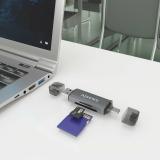 AISENS - Lector de Tarjetas SD, Micro SD, MMC, RS-MMC, MMC Micro, USB-A y USB-C, Gris - ASCR-2AC08-GR