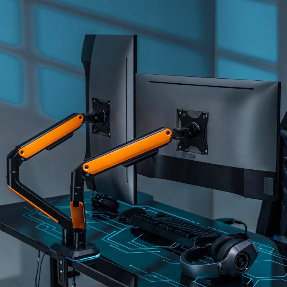 AISENS - Soporte de Mesa RGB Gaming contrapeso giratorio e inclinable para Monitor/TV 9Kg (3 Pivotes, 2 Brazos) de - DT32TSR-251